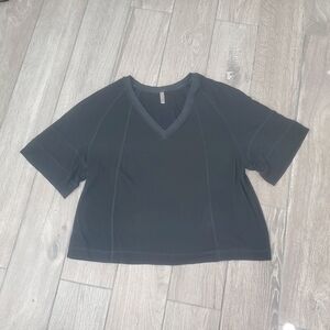 Free People FP Movement women's stretch black V-neck short sleeve blouse XS